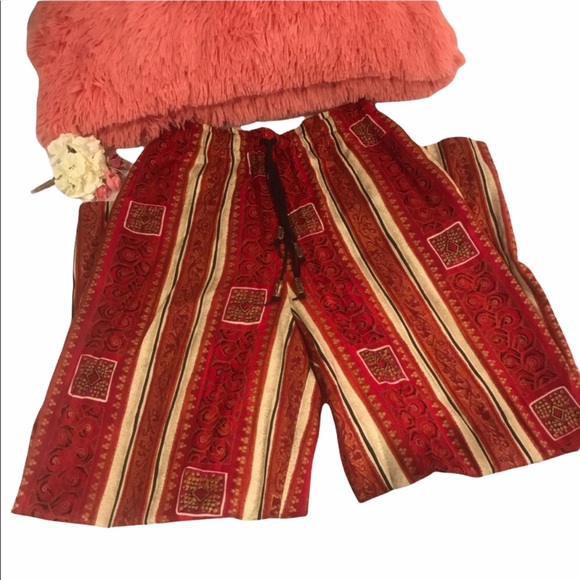 Vintage Boho Style Wide Leg Elastic Waist  Striped Printed Pants Size Medium - Picture 1 of 10